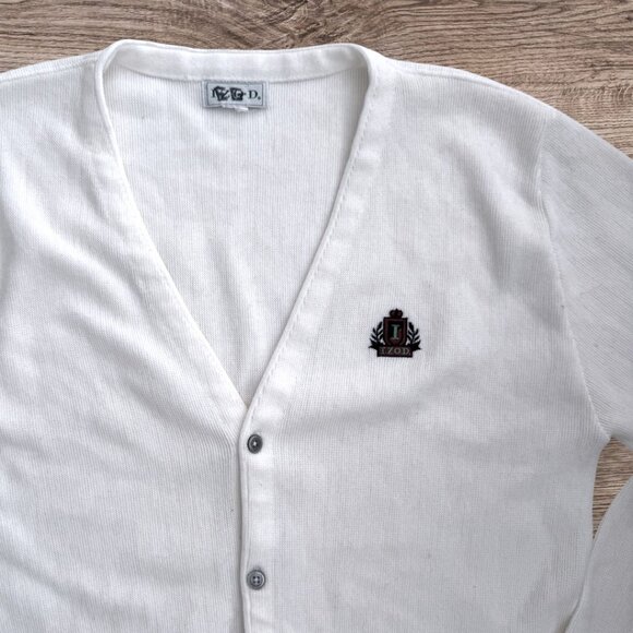 Vintage IZOD Crest Logo White Knit Cardigan Sweater Preppy Collegiate Ivy League - Picture 4 of 5